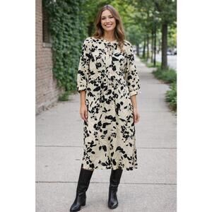 Part Two Women's Midi‎ Dress with Black Floral Print - Size 36
